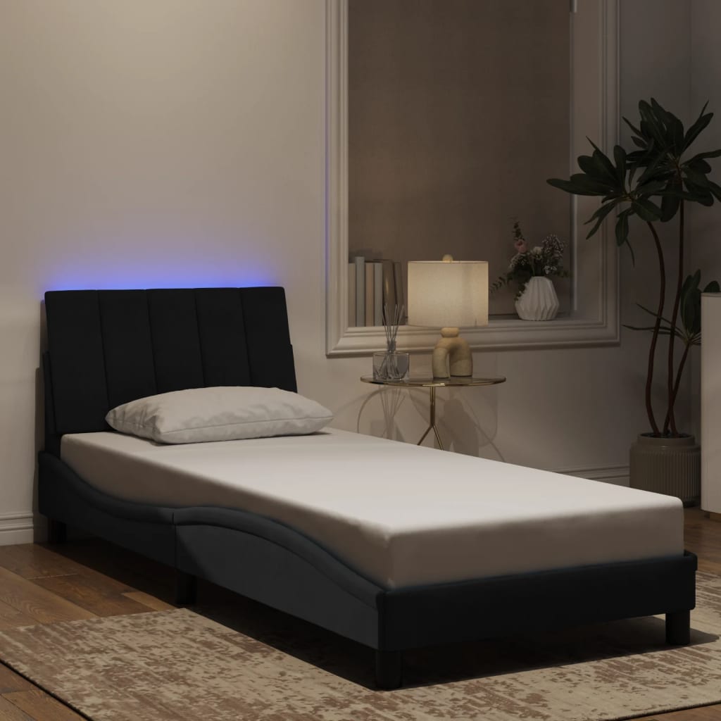 Bed Frame with LED without Mattress &quot;Hanko&quot; Black 90x190 cm Velvet