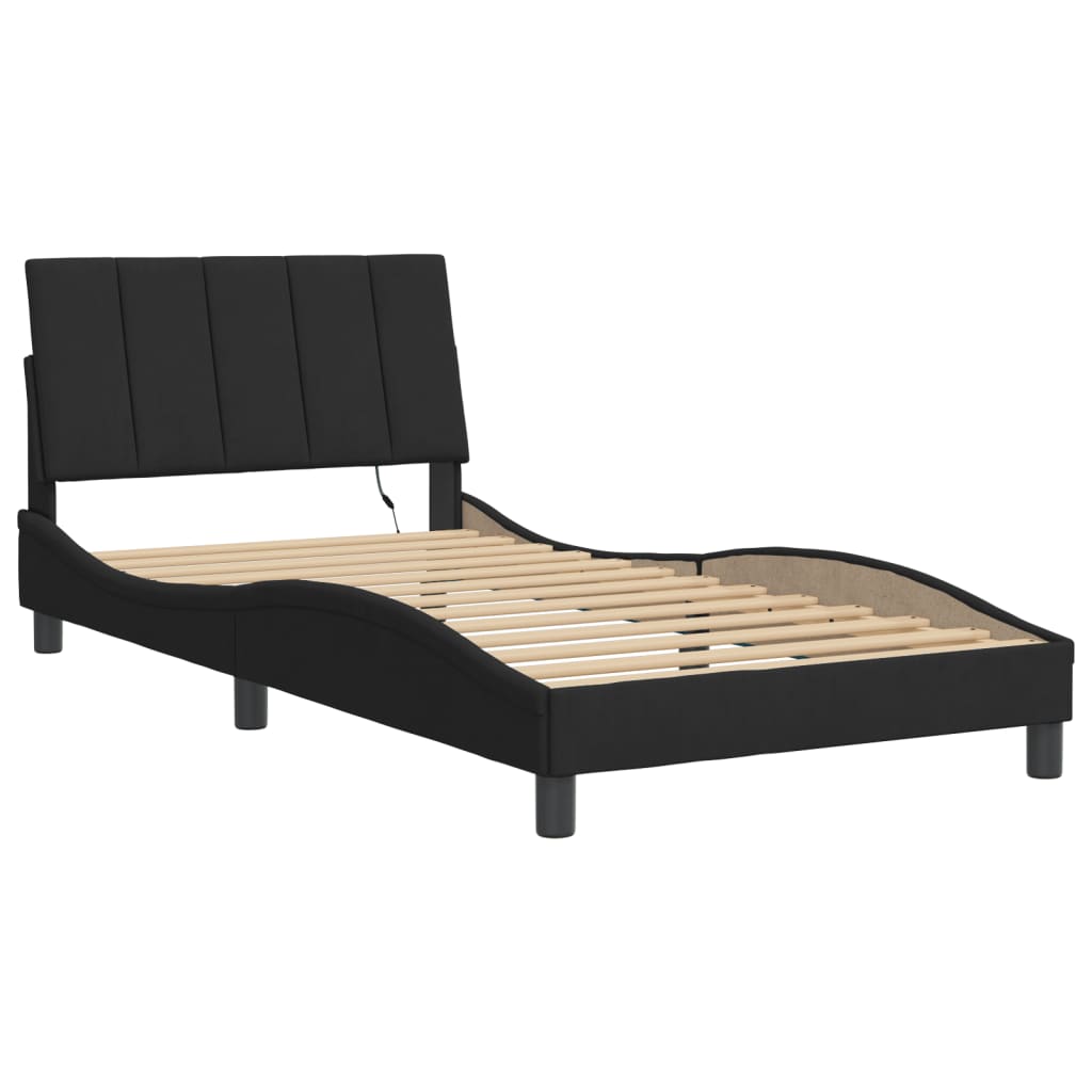 Bed Frame with LED without Mattress "Hanko" Black 107x203 cm King Single Velvet