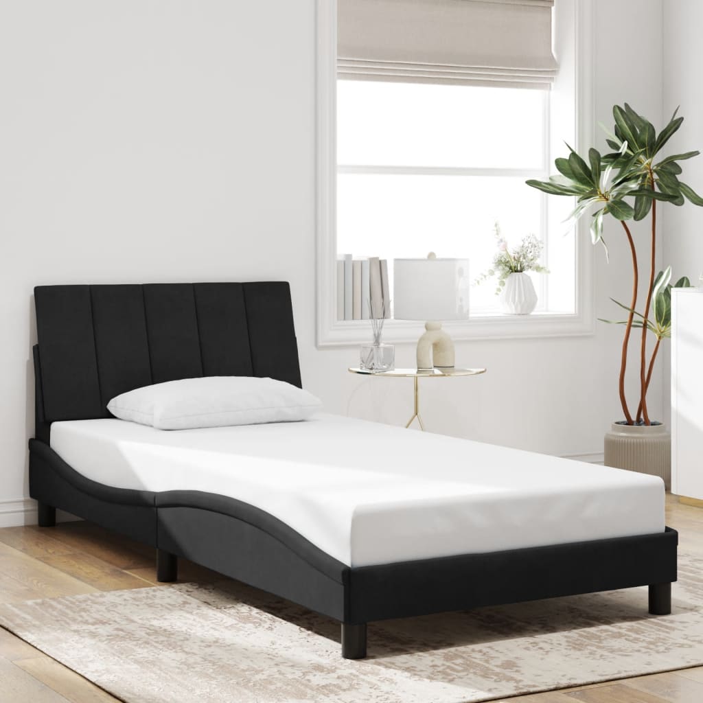 Bed Frame with LED without Mattress "Hanko" Black 107x203 cm King Single Velvet