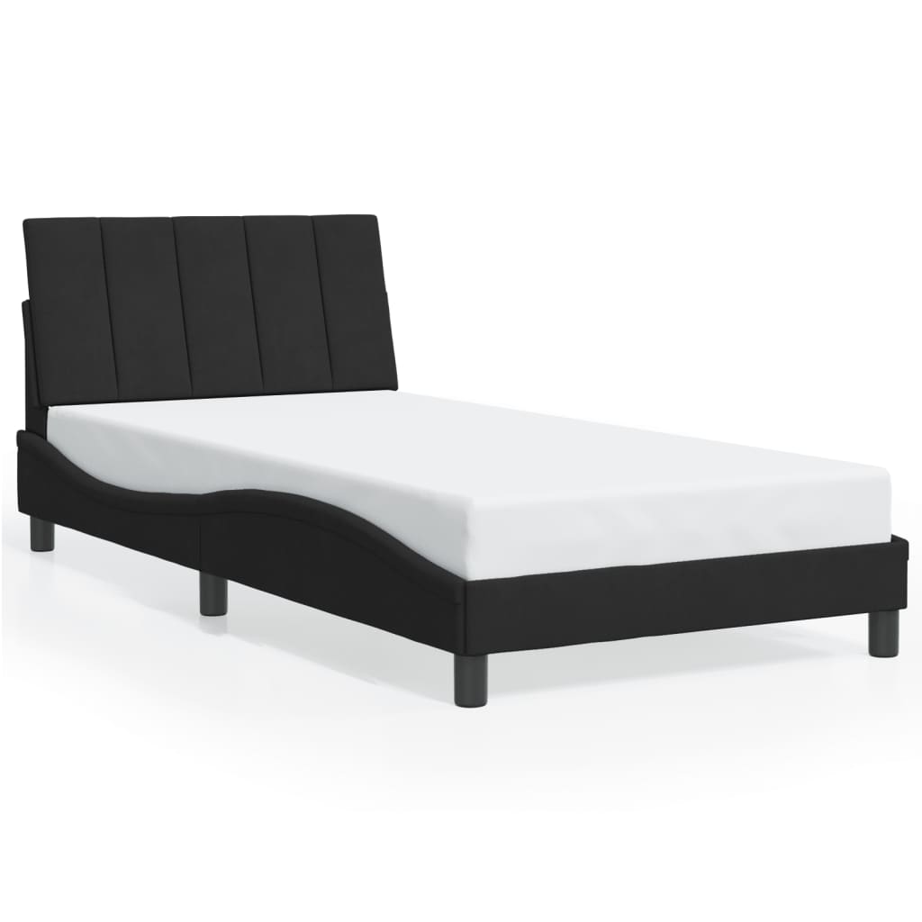 Bed Frame with LED without Mattress "Hanko" Black 107x203 cm King Single Velvet