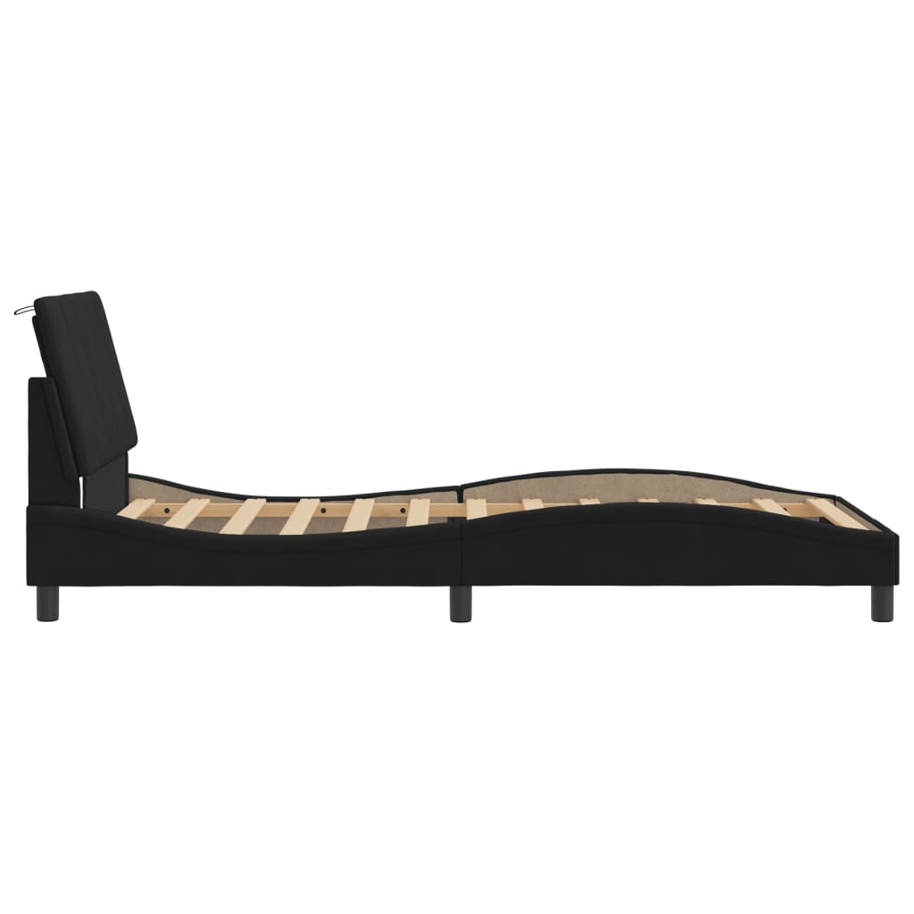 Bed Frame with LED without Mattress "Hanko" Black 107x203 cm King Single Velvet