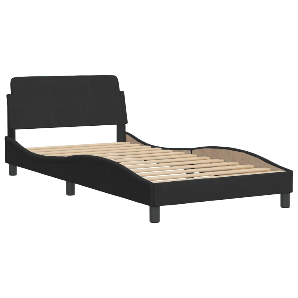 Bed Frame with LED without Mattress "Hanko" Black 107x203 cm King Single Velvet
