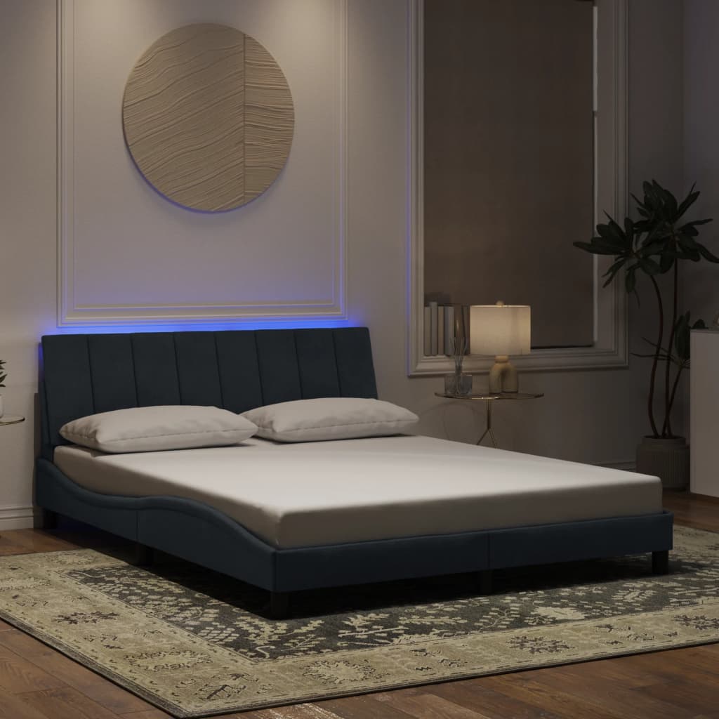 Bed Frame with LED without Mattress &quot;Hanko&quot; Dark Grey 152x203 cm Queen Velvet