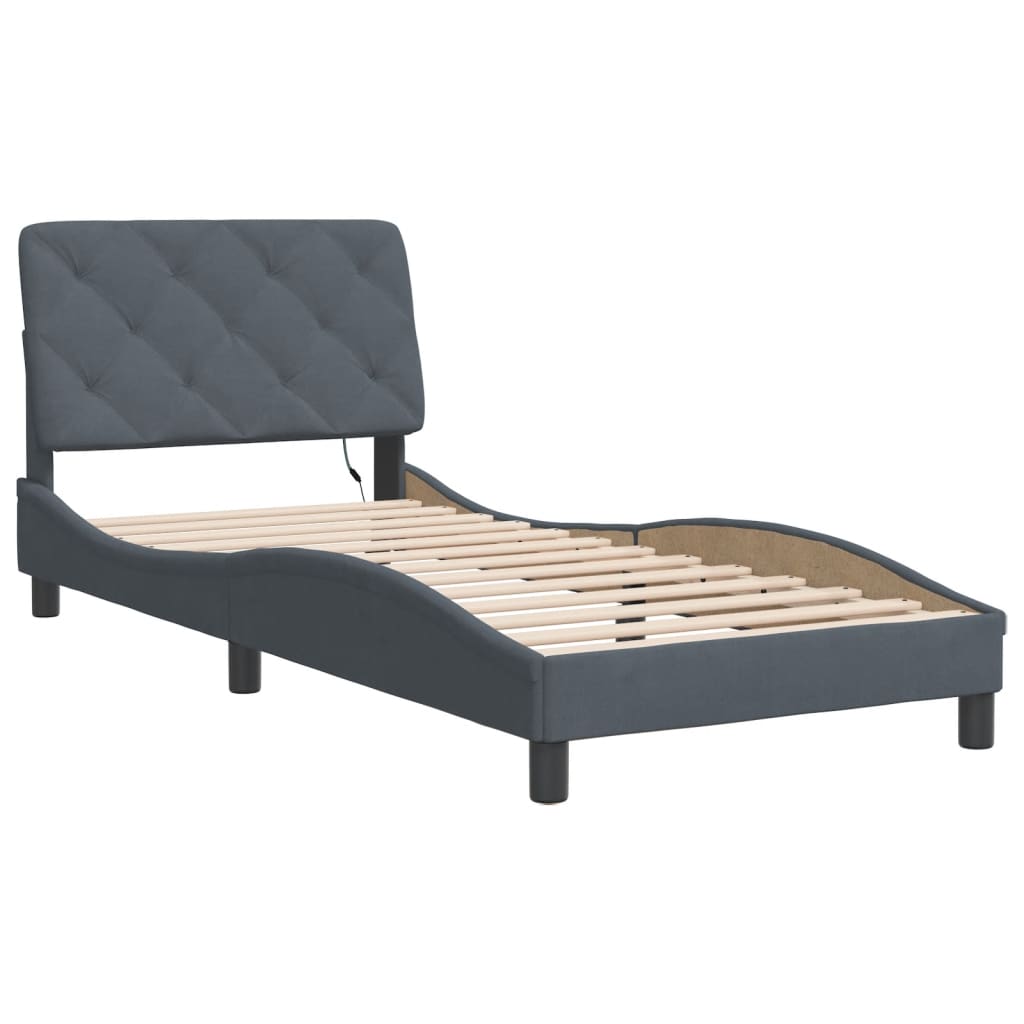 Bed Frame with LED without Mattress Dark Grey 90x190 cm Velvet