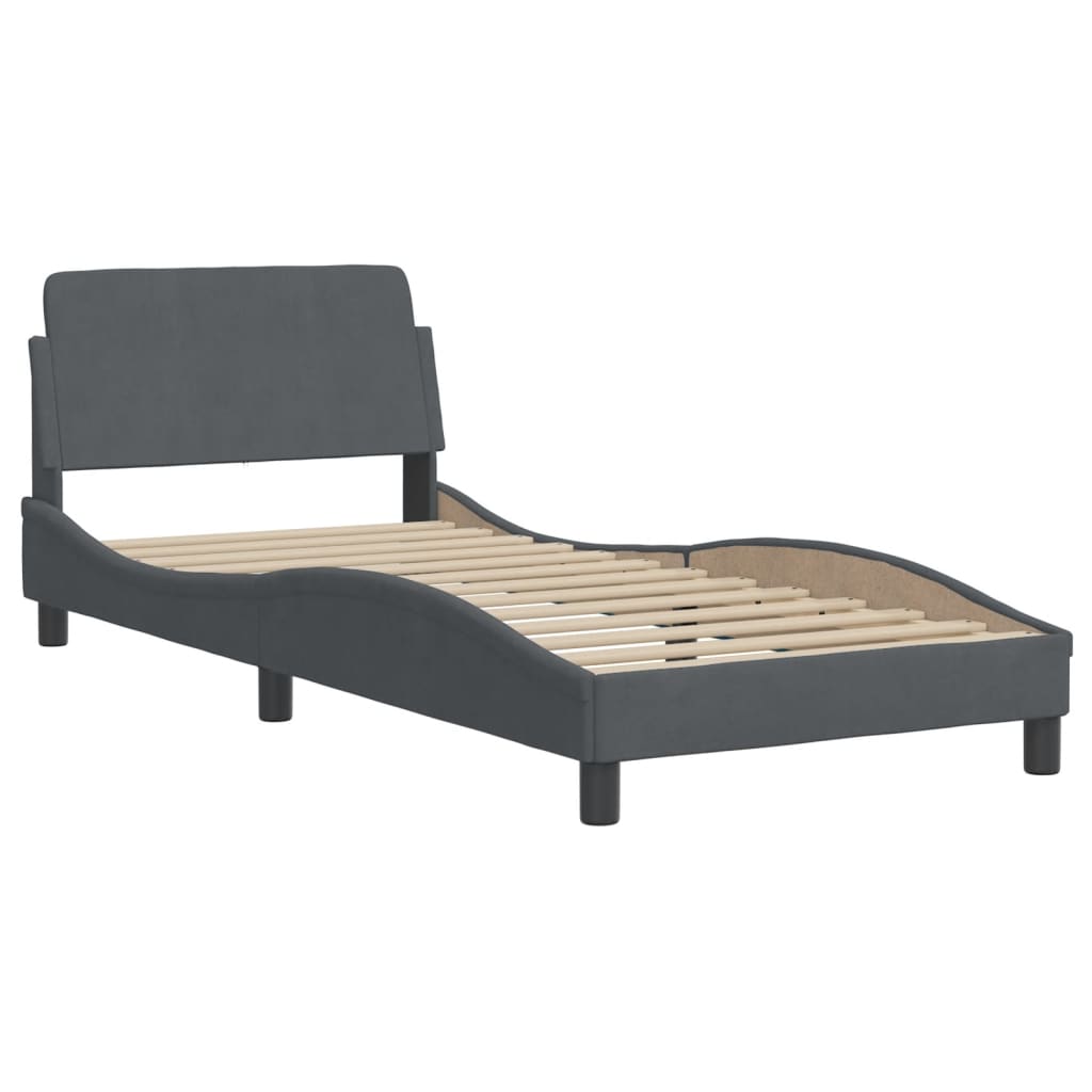 Bed Frame with LED without Mattress Dark Grey 90x190 cm Velvet