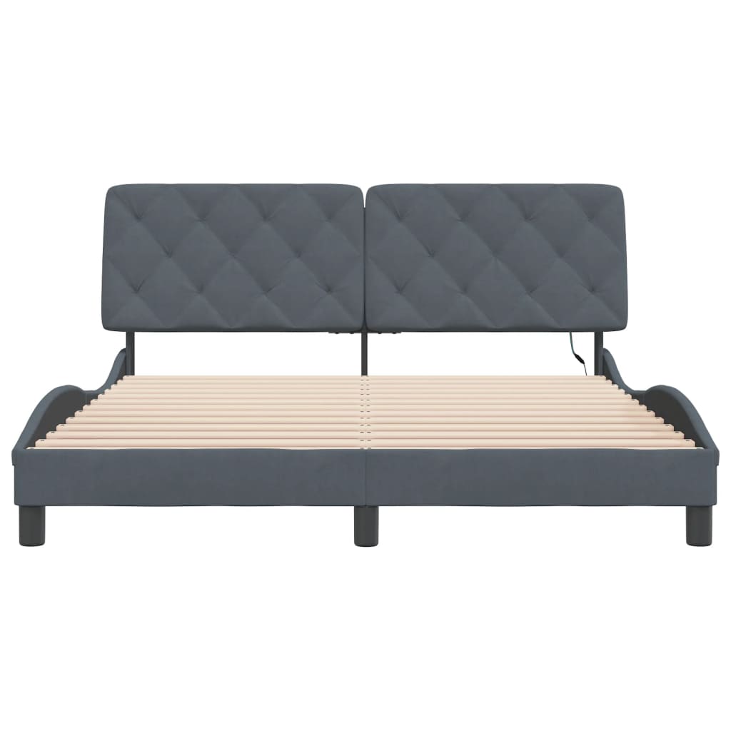 Bed Frame with LED without Mattress Dark Grey 152x203 cm Queen Velvet