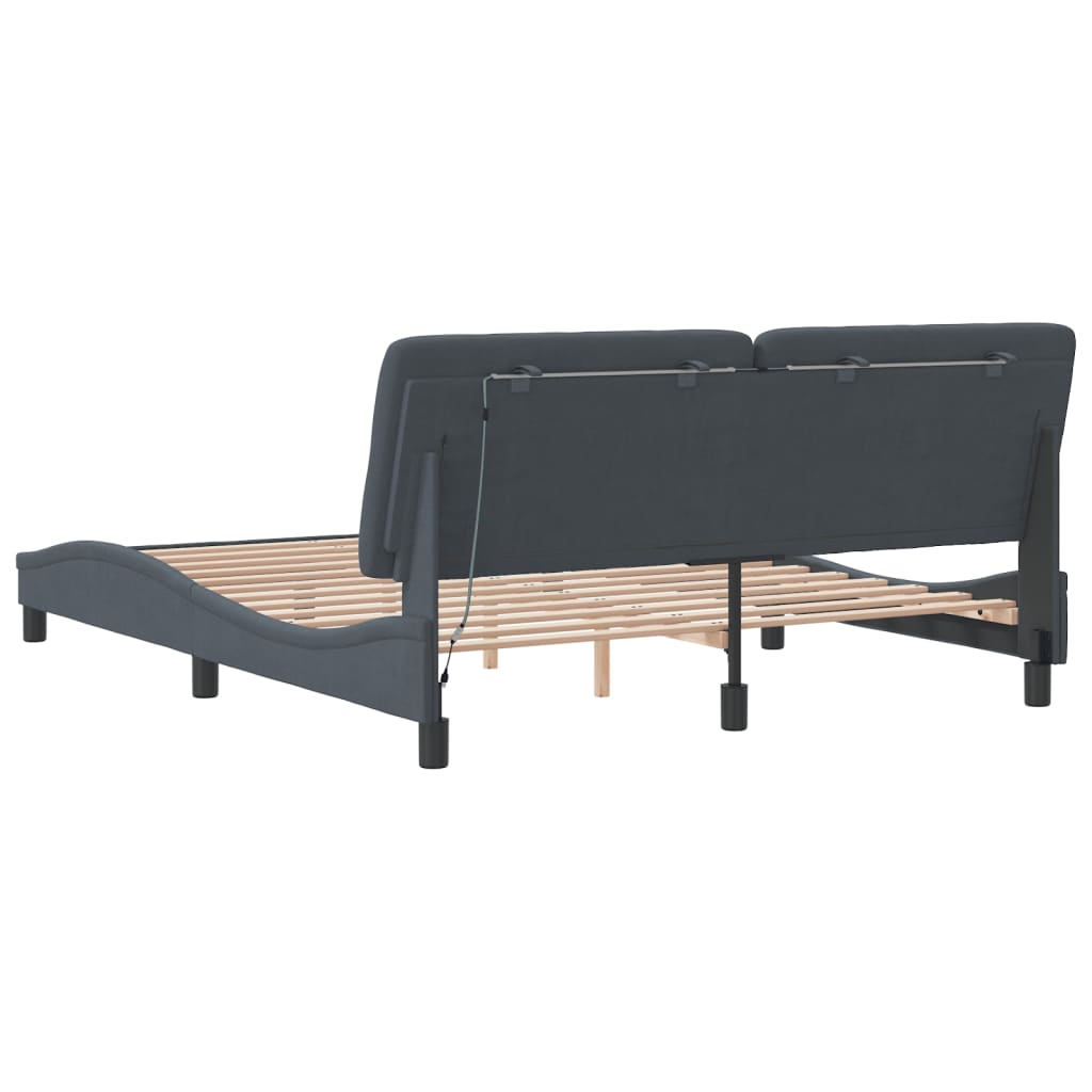 Bed Frame with LED without Mattress Dark Grey 152x203 cm Queen Velvet
