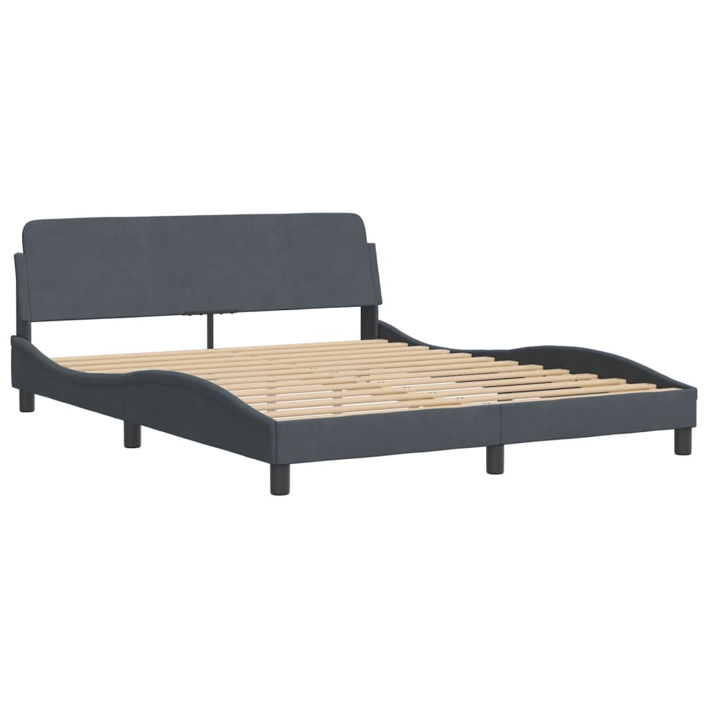 Bed Frame with LED without Mattress Dark Grey 152x203 cm Queen Velvet