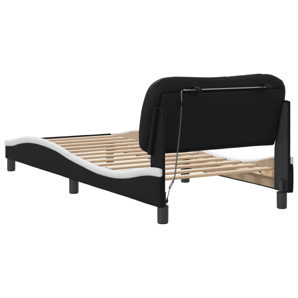 Bed Frame with LED without Mattress "Hvar" Black and White 90x190 cm
