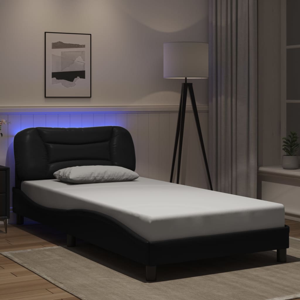 Bed Frame with LED without Mattress "Hvar" Black 107x203 cm