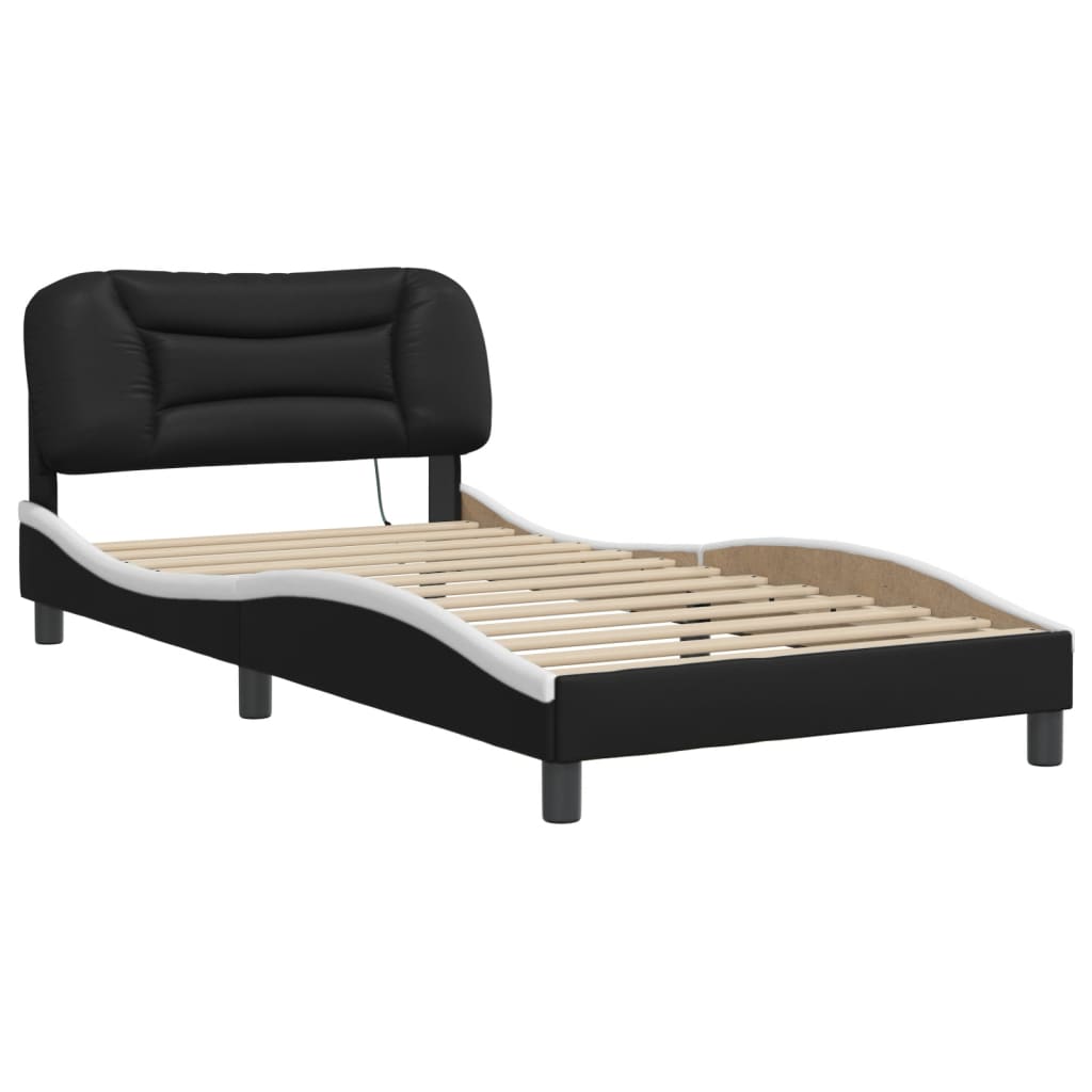 Bed Frame with LED without Mattress "Hvar" Black and White 107x203 cm