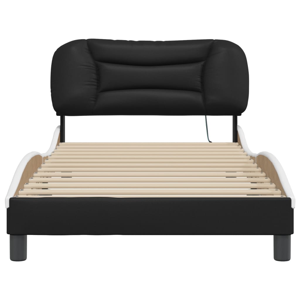 Bed Frame with LED without Mattress "Hvar" Black and White 107x203 cm
