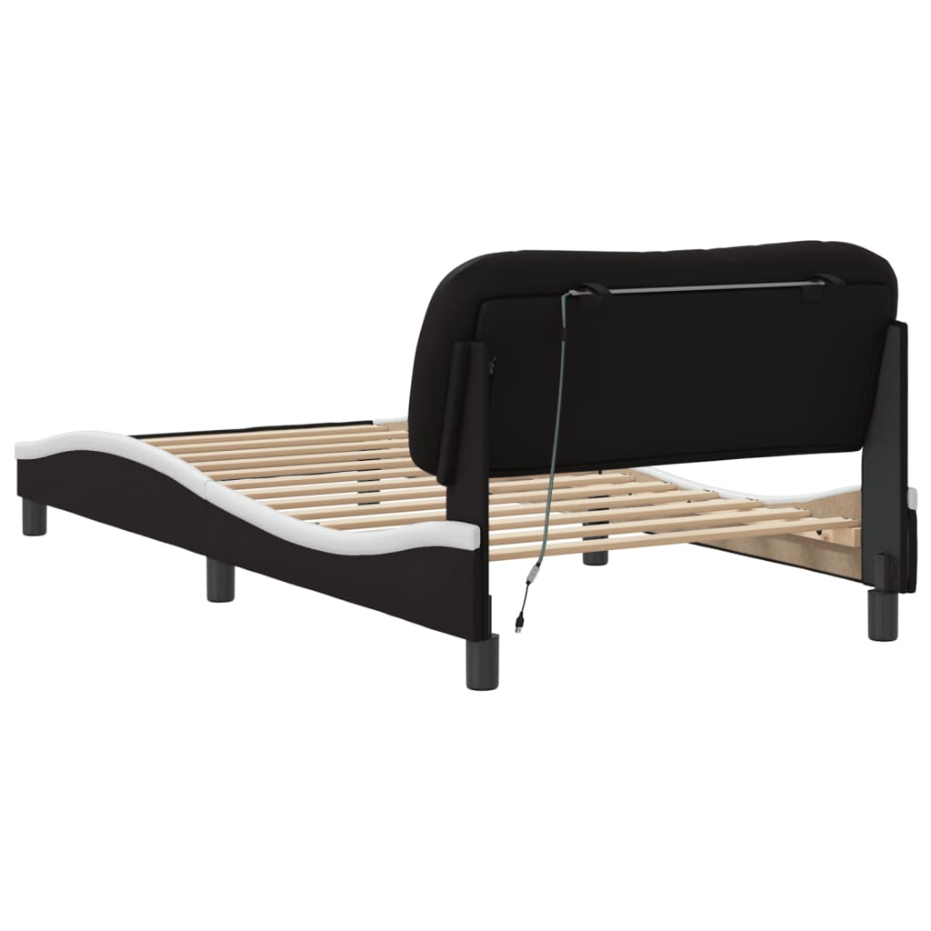 Bed Frame with LED without Mattress "Hvar" Black and White 107x203 cm