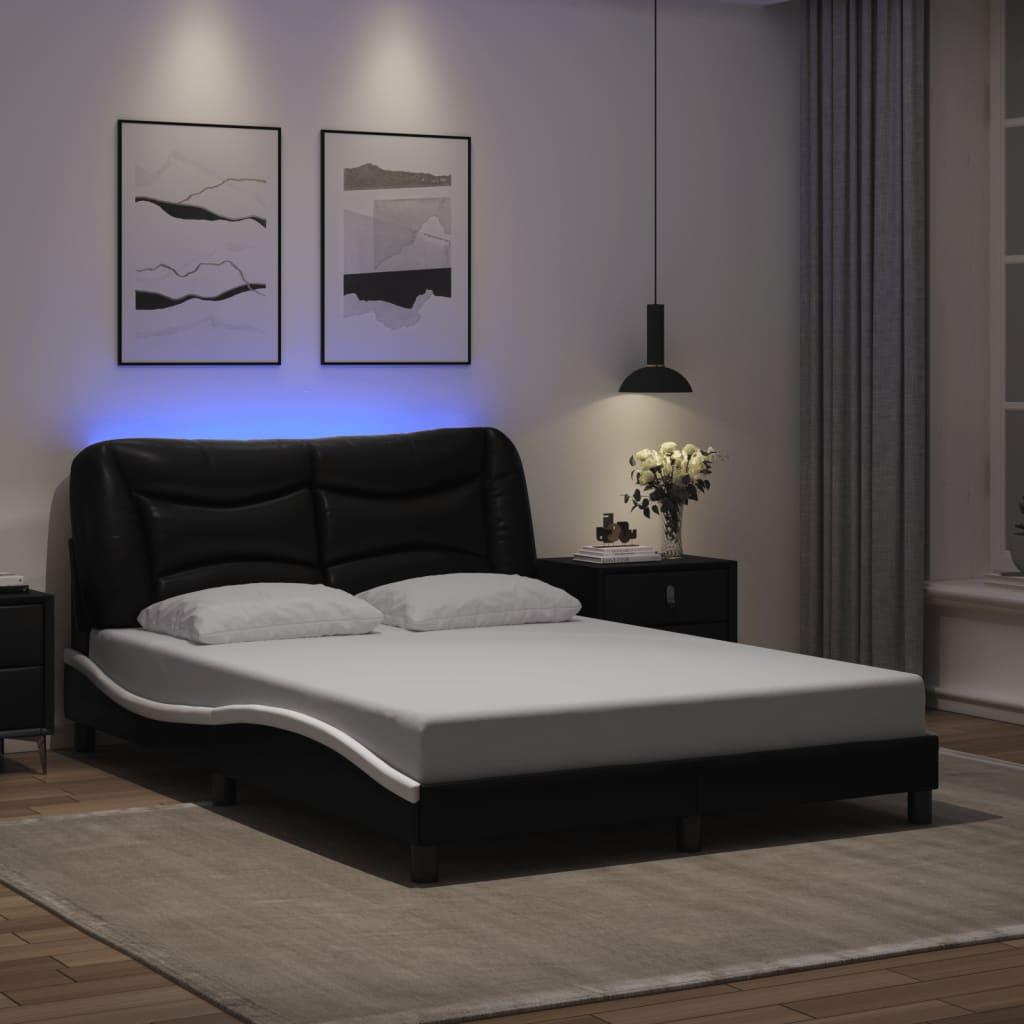 Bed Frame with LED without Mattress Black and White 137x187 cm Double