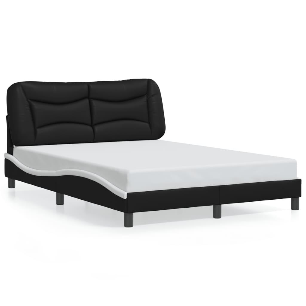 Bed Frame with LED without Mattress "Hvar" Black and White 137x190 cm