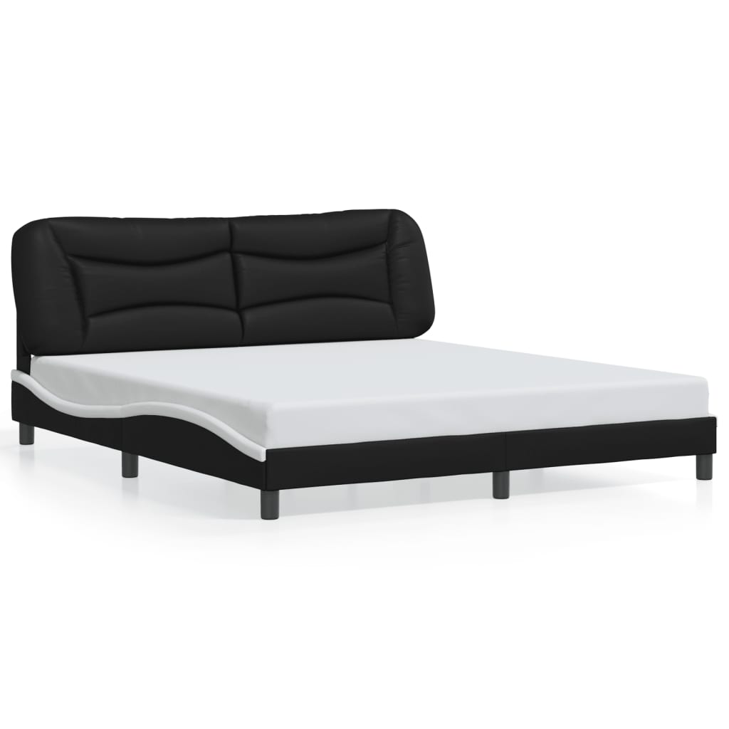 Bed Frame with LED without Mattress "Hvar" Black and White 180x200 cm
