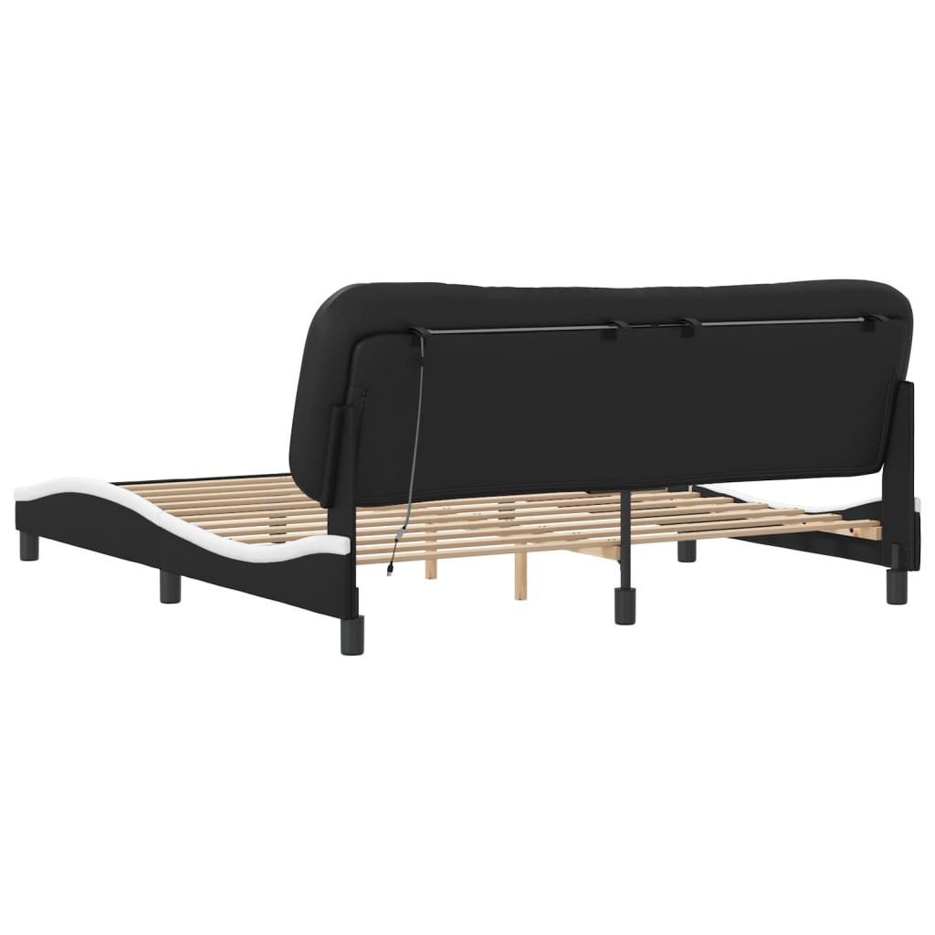 Bed Frame with LED without Mattress "Hvar" Black and White 180x200 cm