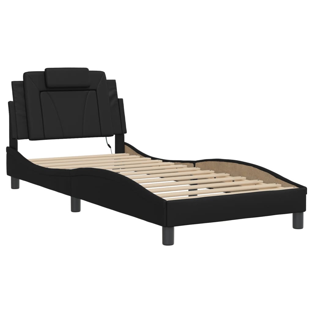 Bed Frame "Viana" with LED without Mattress Black 90x190 cm