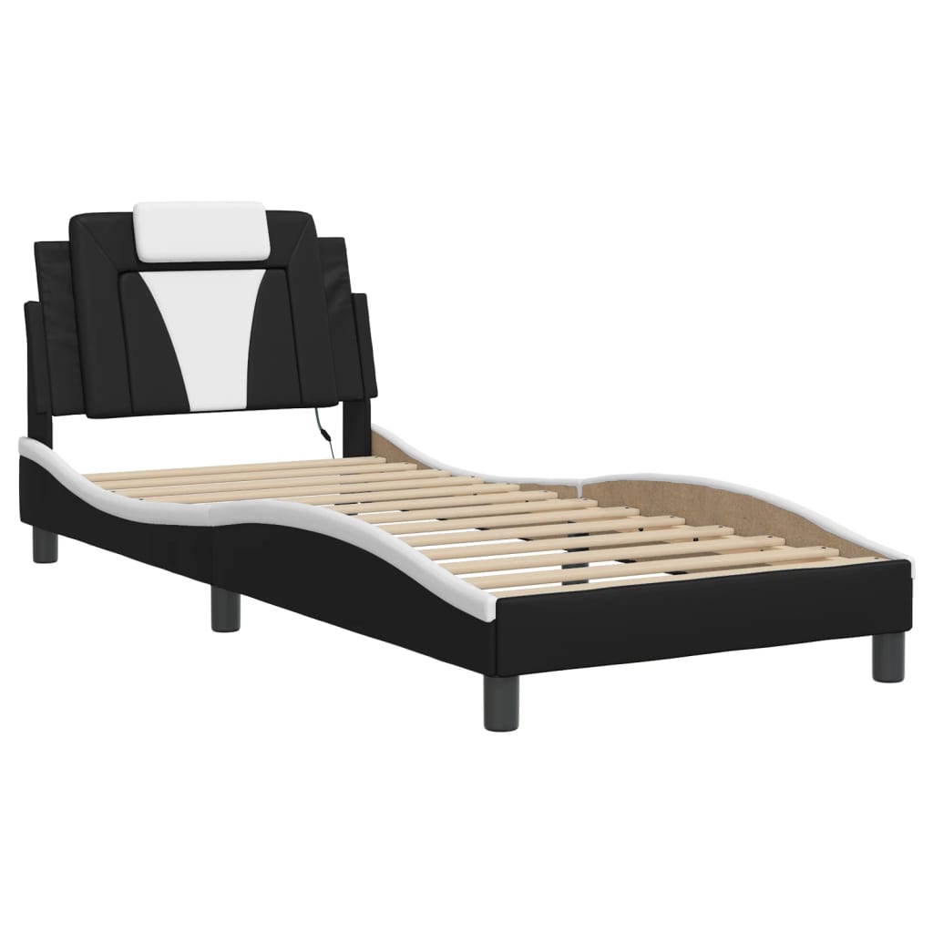 Bed Frame "Viana" with LED without Mattress Black and White 90x190 cm