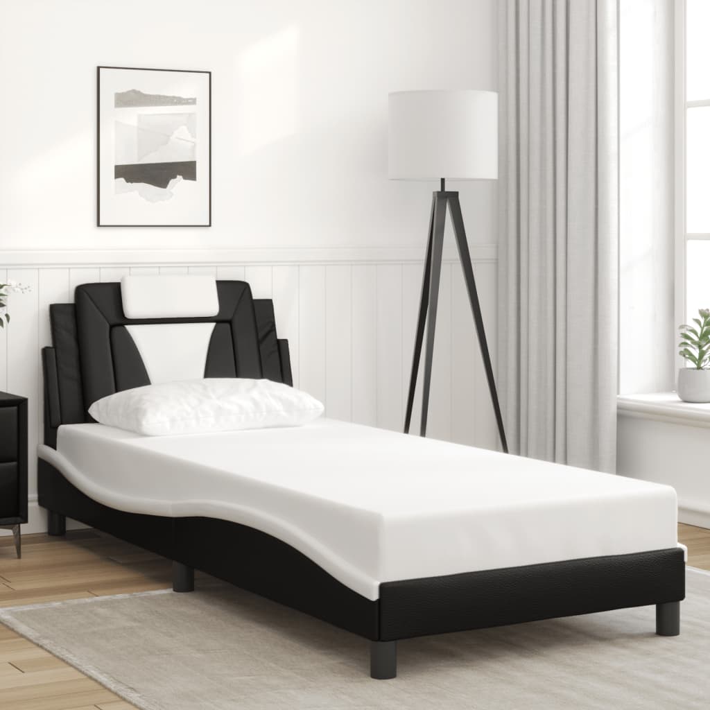 Bed Frame "Viana" with LED without Mattress Black and White 90x190 cm