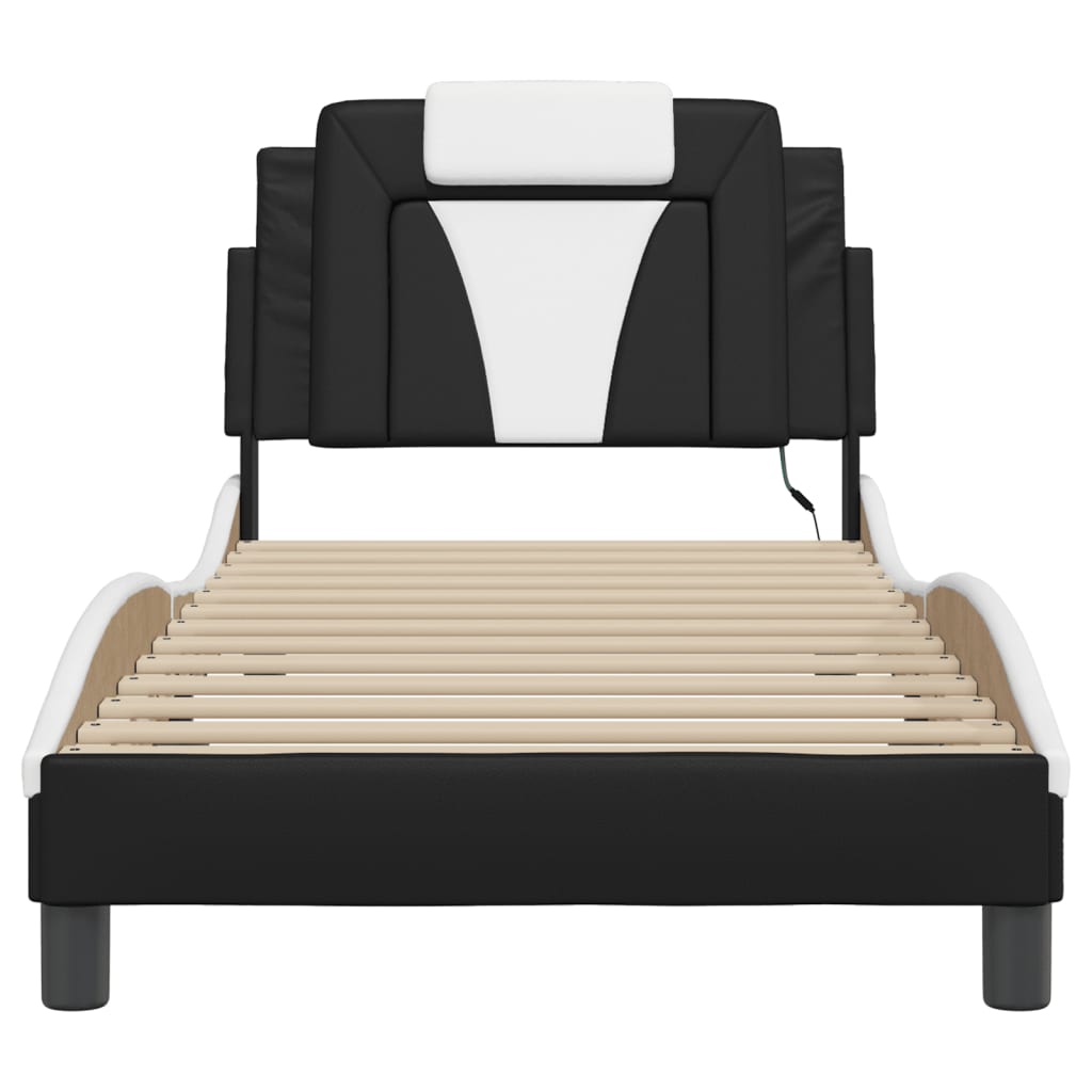 Bed Frame "Viana" with LED without Mattress Black and White 90x190 cm