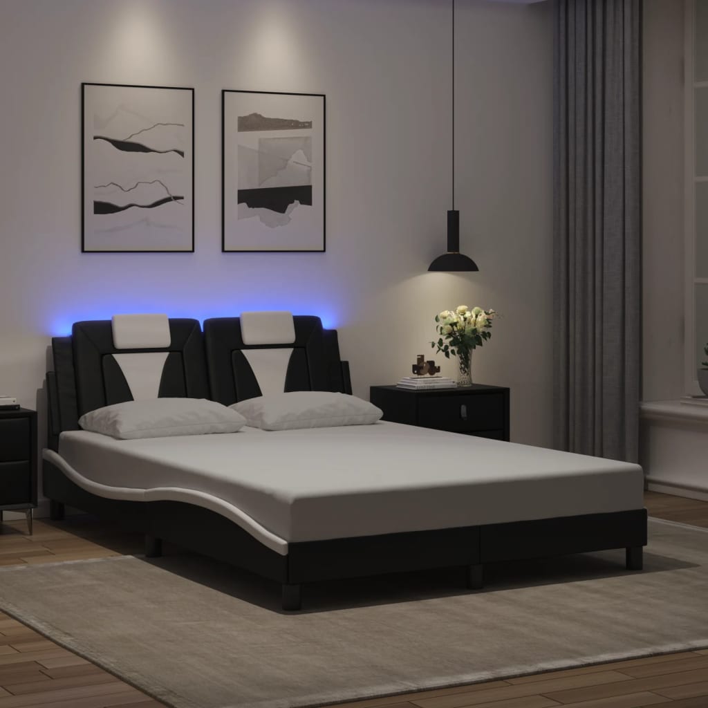 Bed Frame "Viana" with LED without Mattress Black and White 137x190 cm
