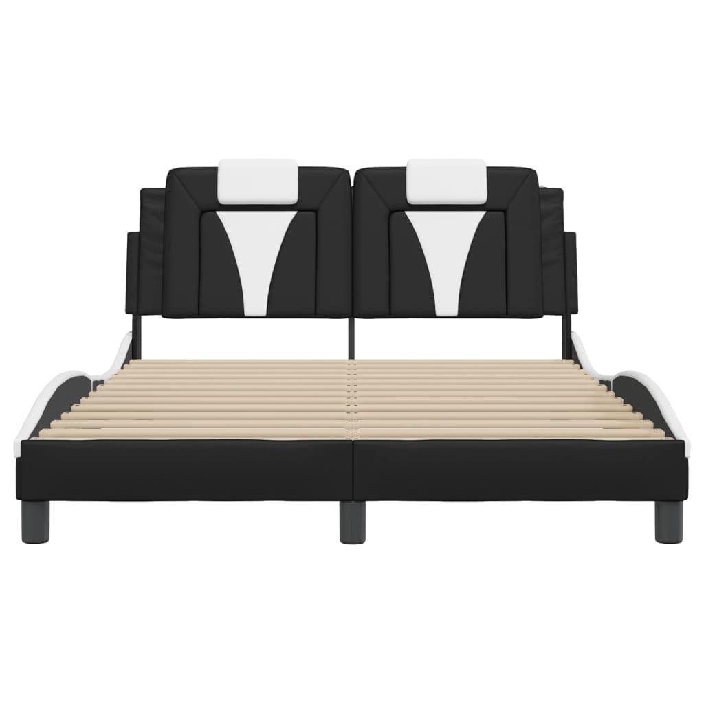 Bed Frame "Viana" with LED without Mattress Black and White 137x190 cm