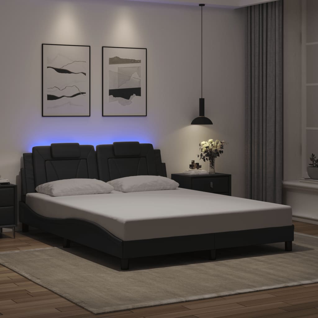 Bed Frame "Viana" with LED without Mattress Black 152x203 cm