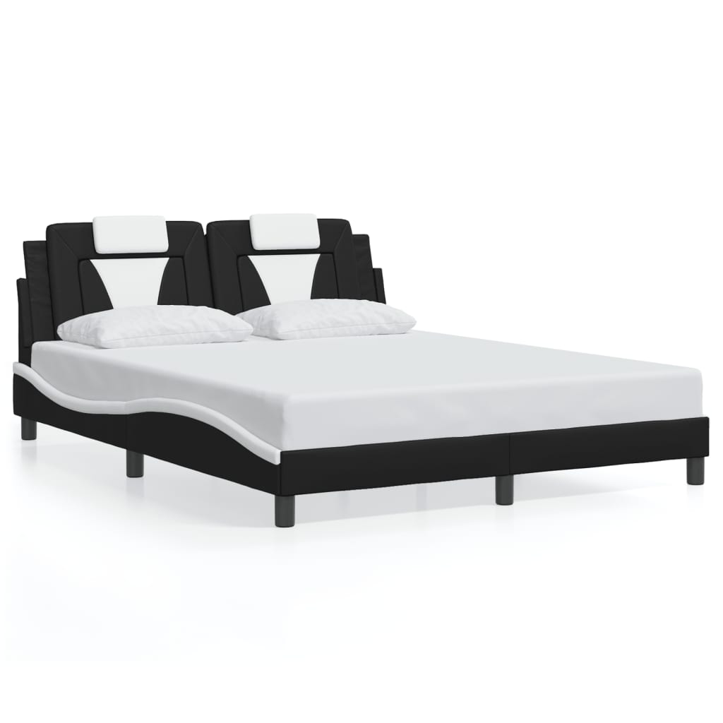 Bed Frame with LED without Mattress Black and White 152x203 cm Queen