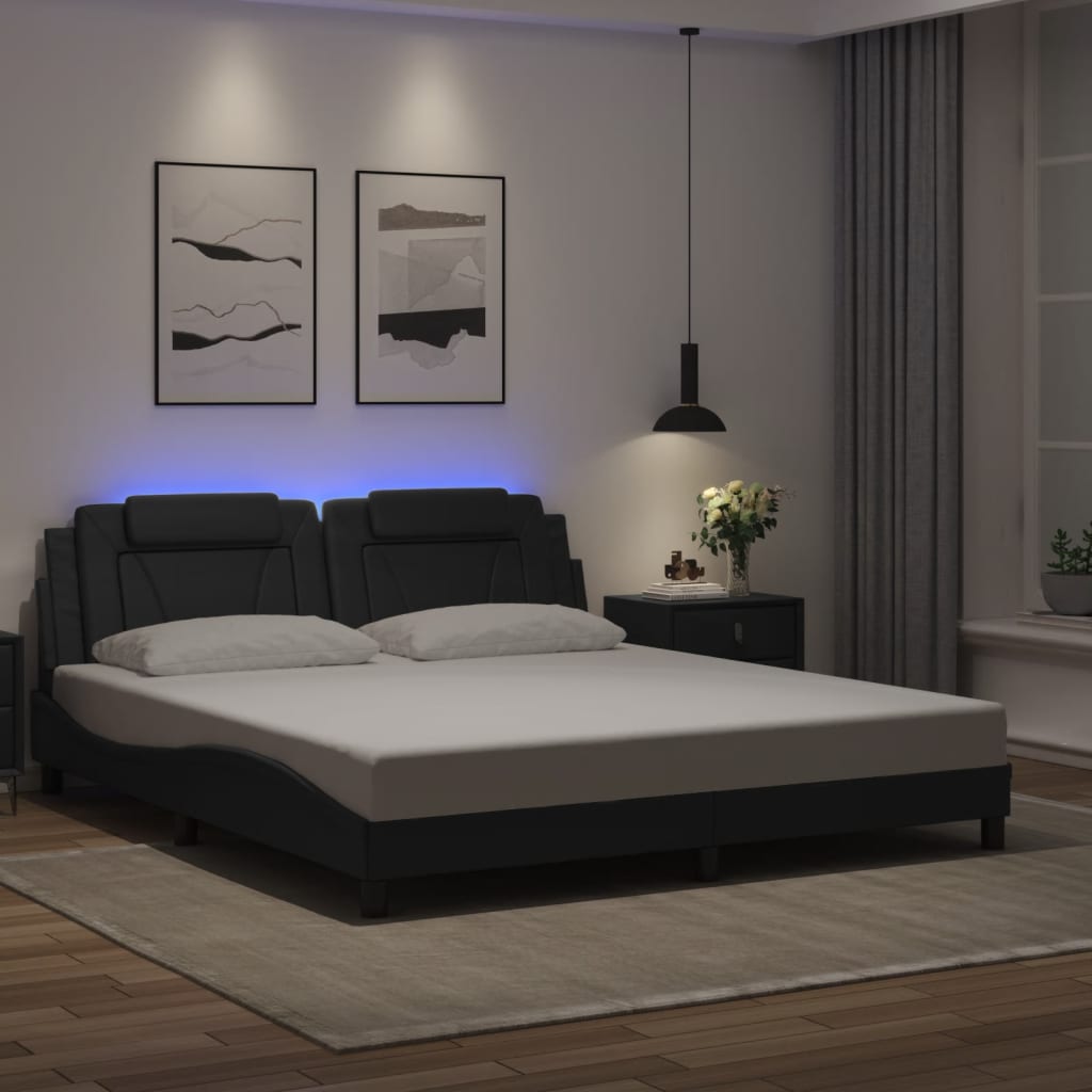 Bed Frame with LED without Mattress Black 183x203 cm King