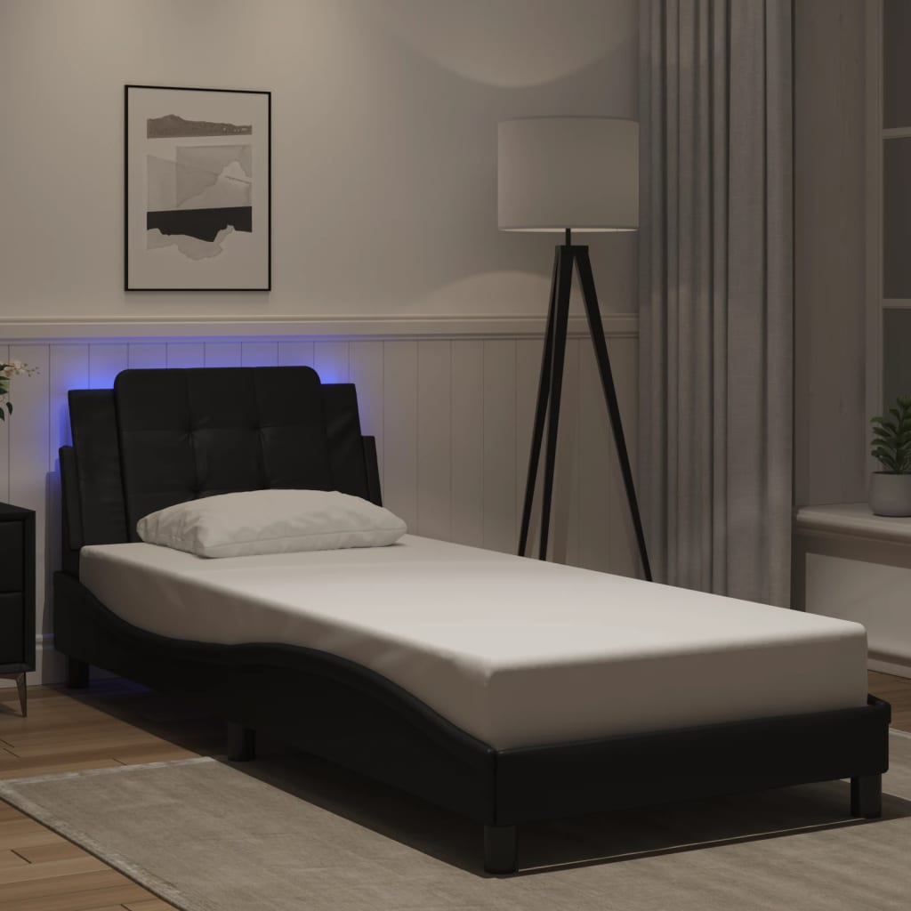 Bed Frame with LED without Mattress &quot;Zadar&quot; Black 90x190 cm