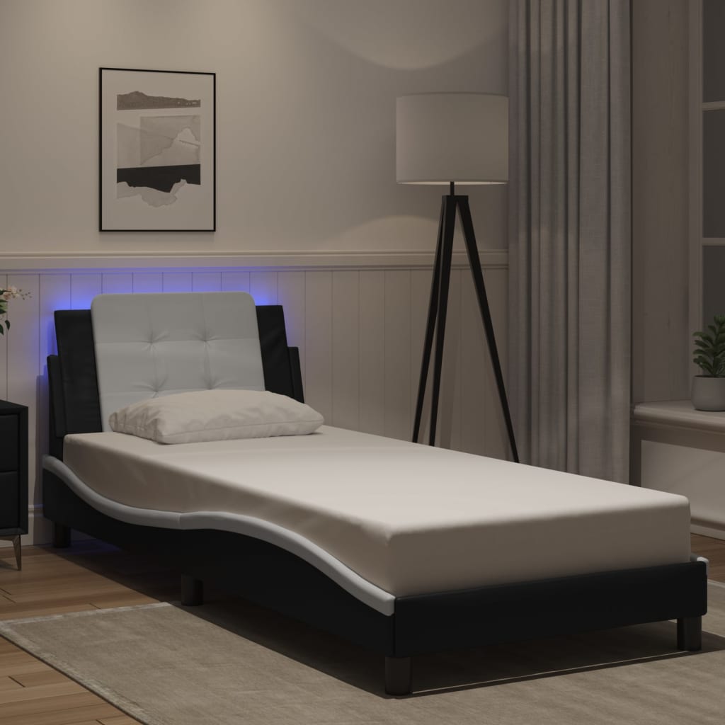 Bed Frame with LED without Mattress "Zadar" Black and White 90x190 cm