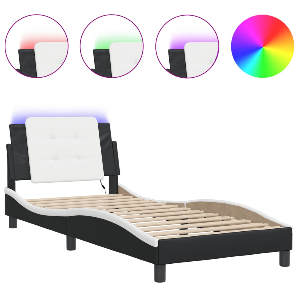 Bed Frame with LED without Mattress "Zadar" Black and White 107x203 cm