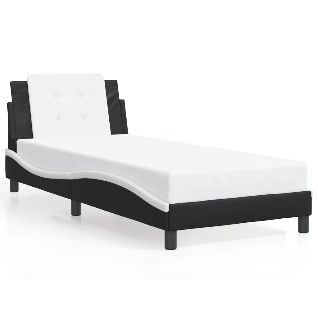 Bed Frame with LED without Mattress "Zadar" Black and White 107x203 cm