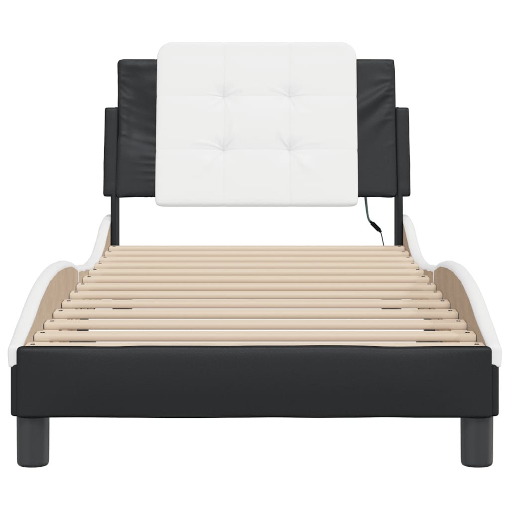 Bed Frame with LED without Mattress "Zadar" Black and White 107x203 cm