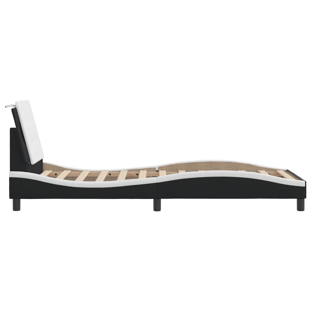 Bed Frame with LED without Mattress "Zadar" Black and White 107x203 cm