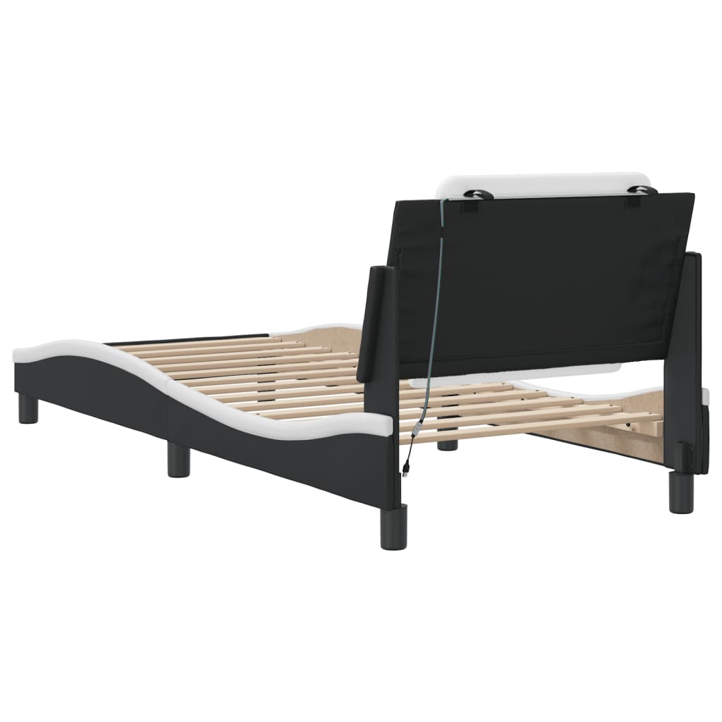 Bed Frame with LED without Mattress "Zadar" Black and White 107x203 cm