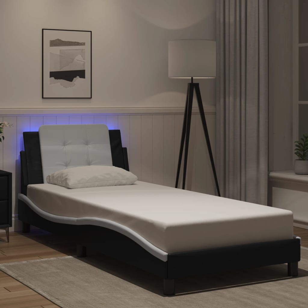 Bed Frame with LED without Mattress &quot;Zadar&quot; Black and White 107x203 cm