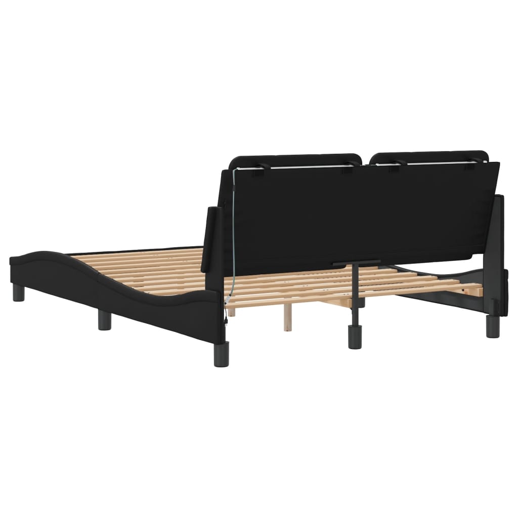 Bed Frame with LED without Mattress "Zadar" Black 137x190 cm