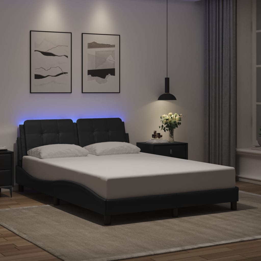 Bed Frame with LED without Mattress "Zadar" Black 137x190 cm