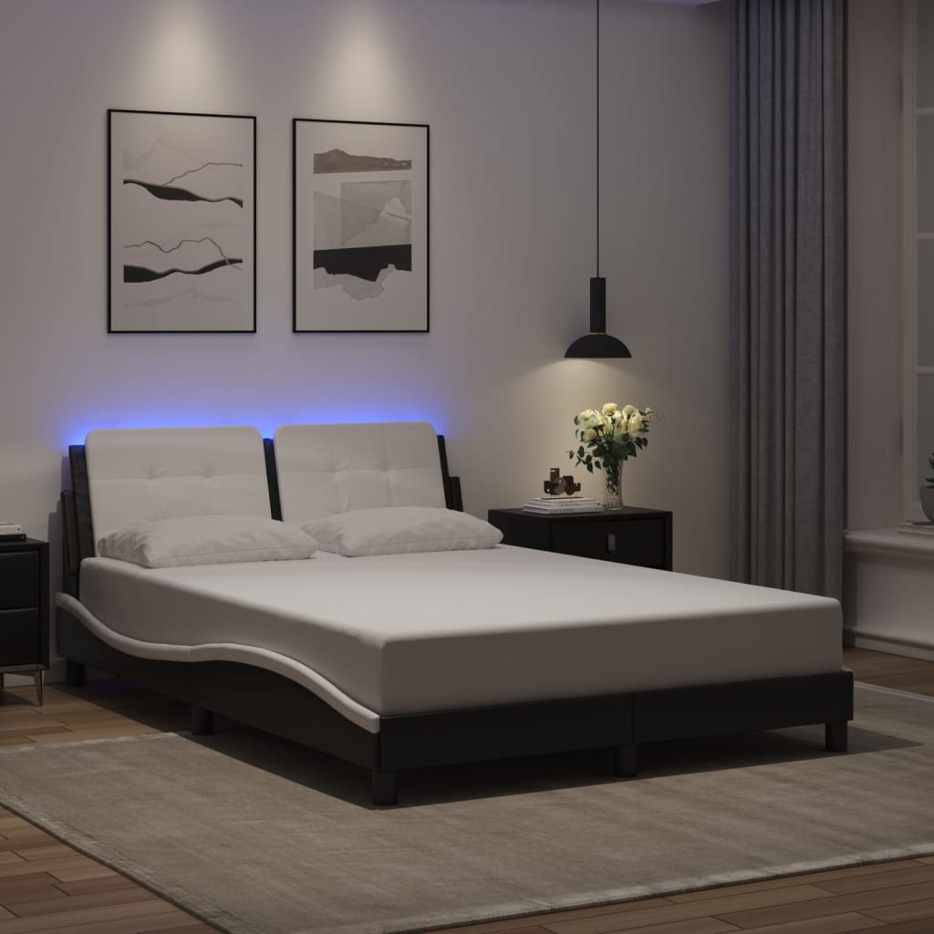 Bed Frame with LED without Mattress Black and White 137x187 cm Double