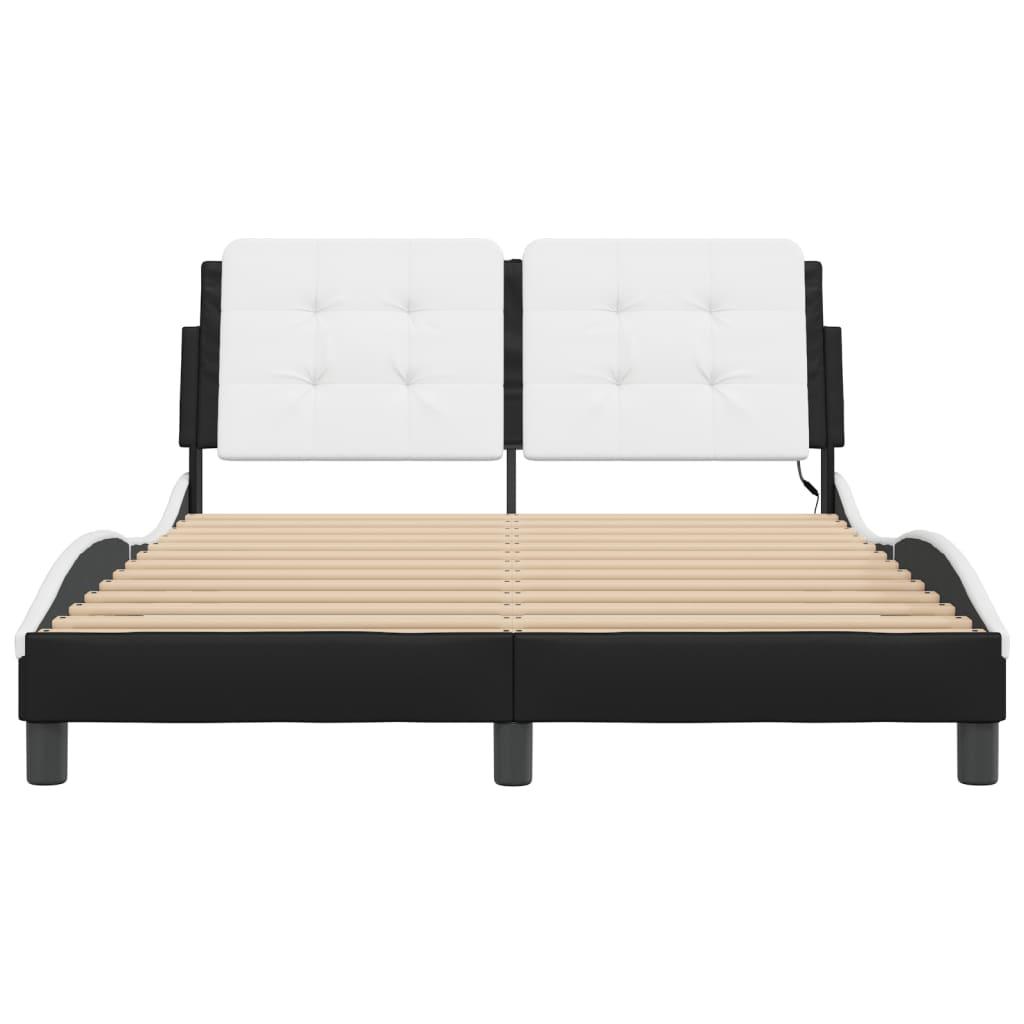 Bed Frame with LED without Mattress "Zadar" Black and White 137x190 cm