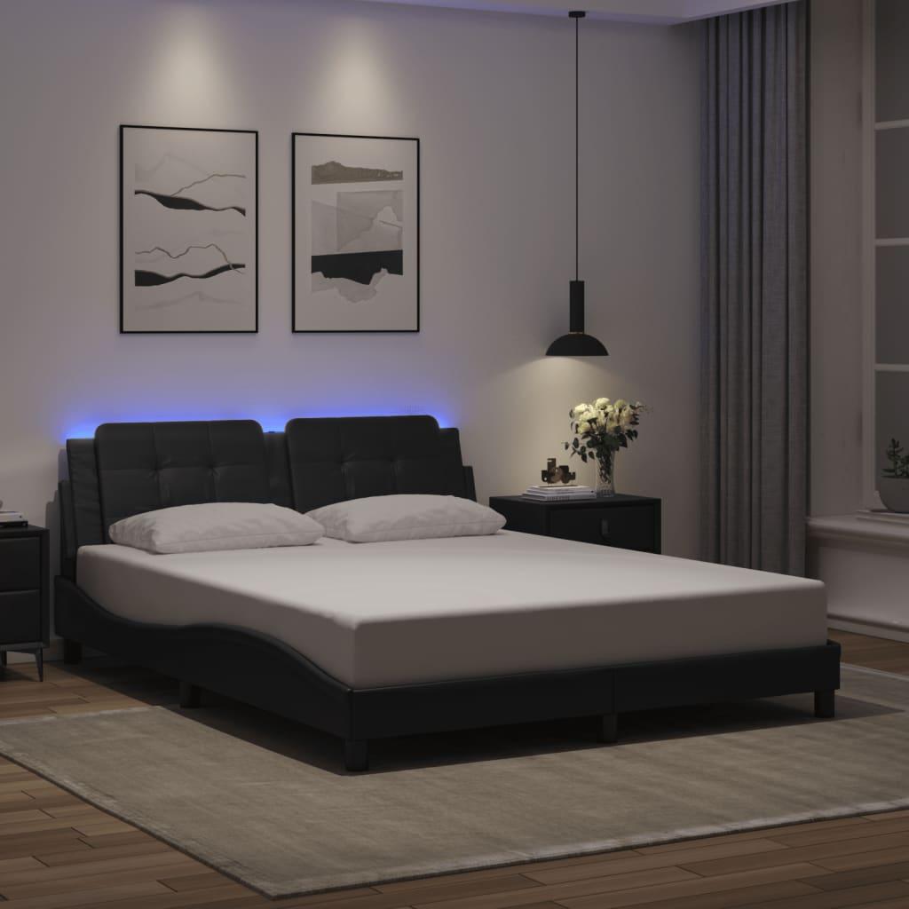 Bed Frame with LED without Mattress "Zadar" Black 152x203 cm