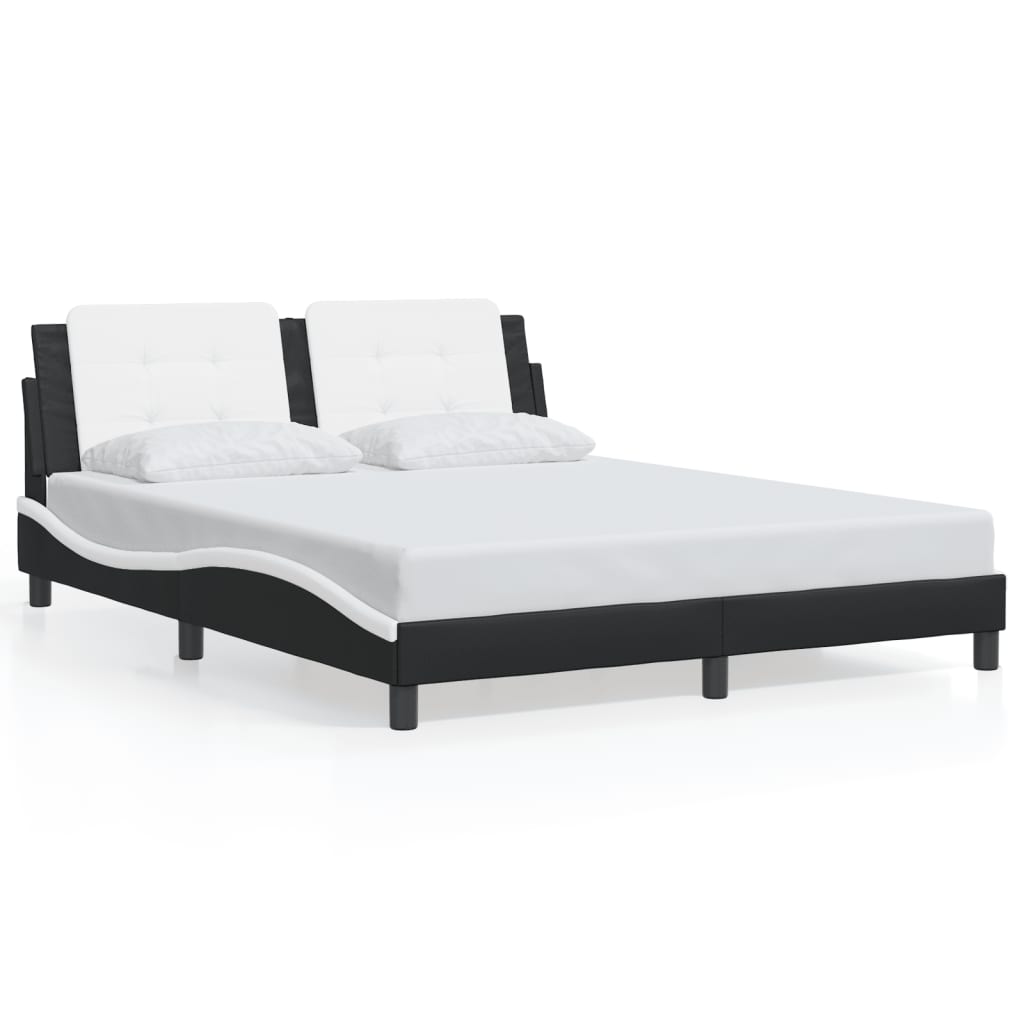 Bed Frame with LED without Mattress "Zadar" Black and White 152x203 cm