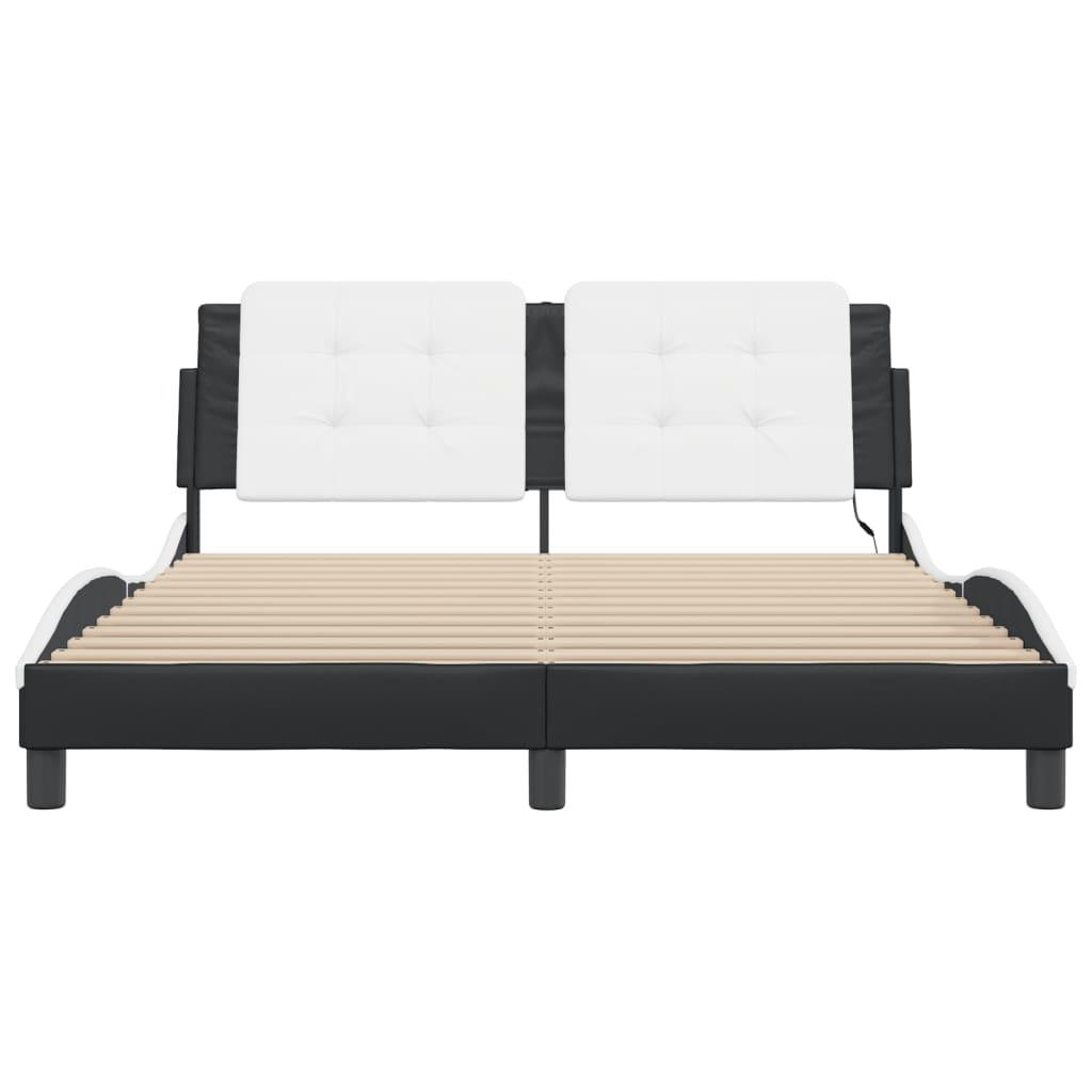 Bed Frame with LED without Mattress Black and White 152x203 cm Queen