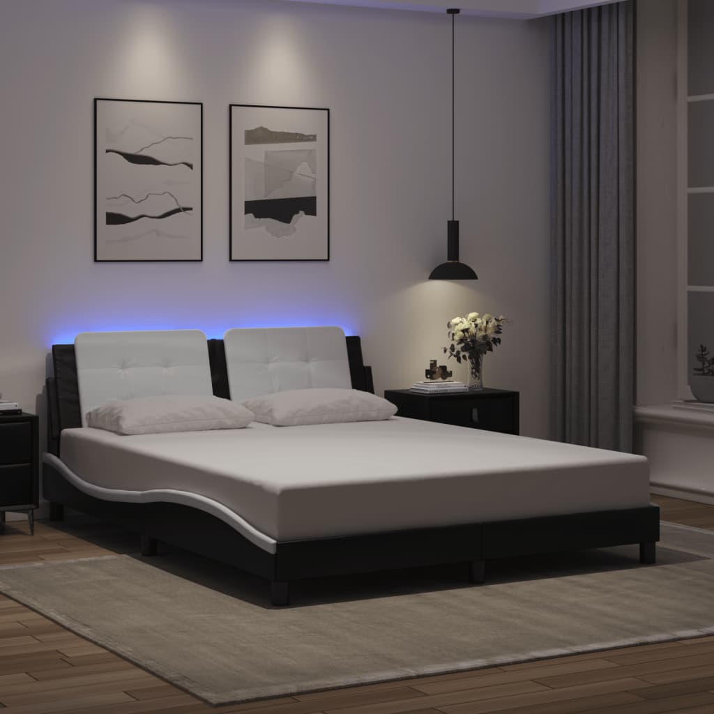 Bed Frame with LED without Mattress "Zadar" Black and White 152x203 cm