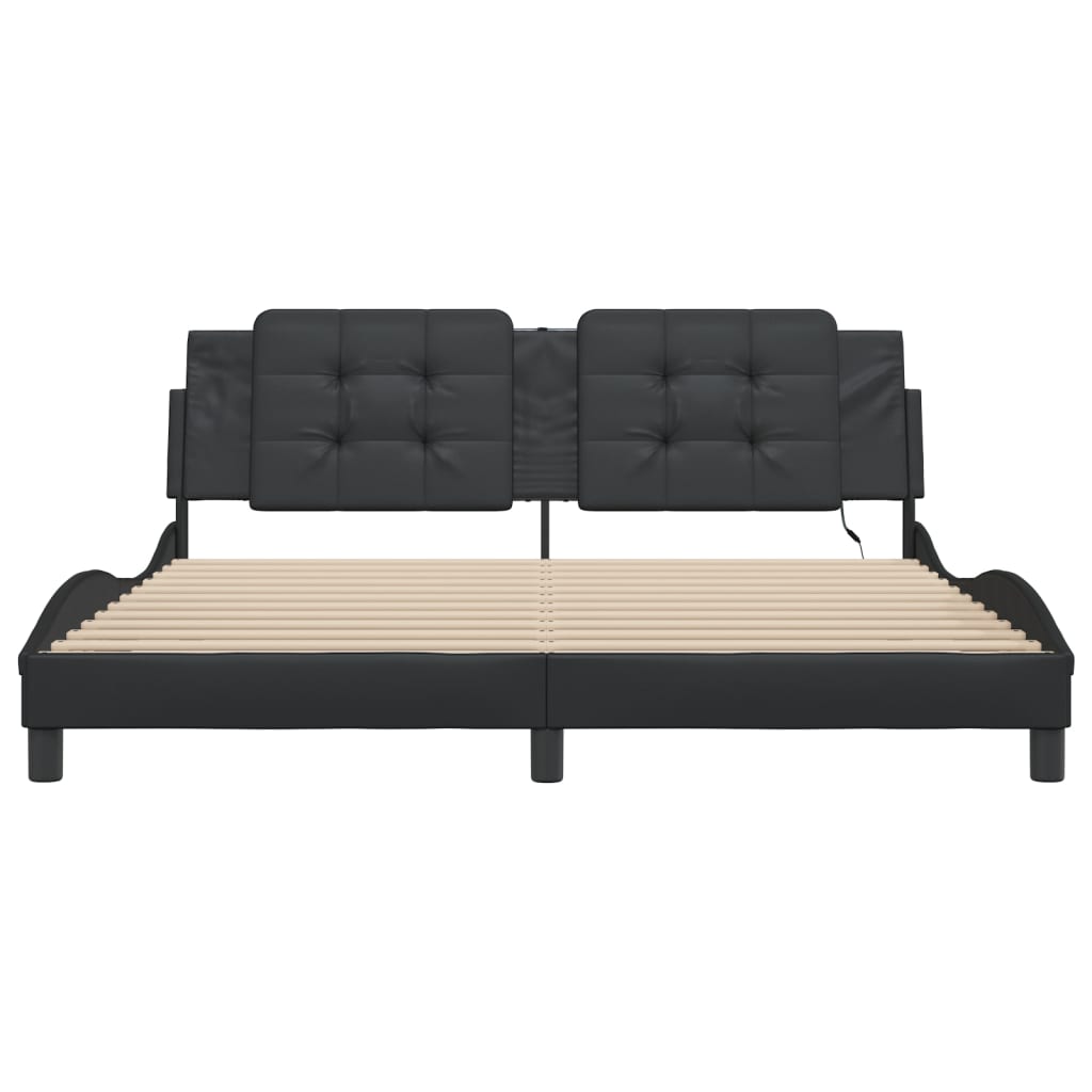 Bed Frame with LED without Mattress "Zadar" Black 180x200 cm
