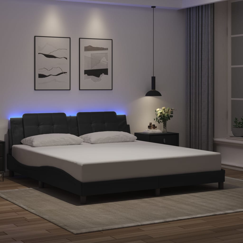 Bed Frame with LED without Mattress Black 183x203 cm King