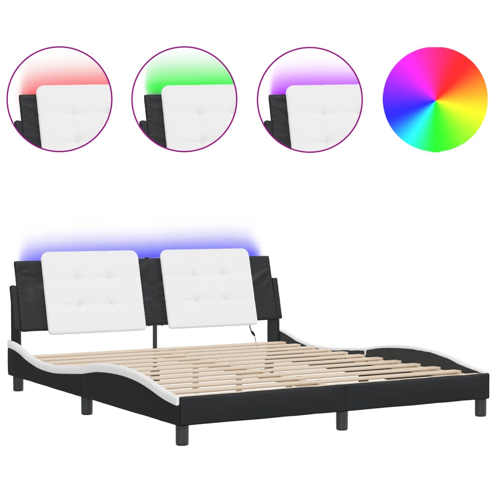 Bed Frame with LED without Mattress "Zadar" Black and White 180x200 cm