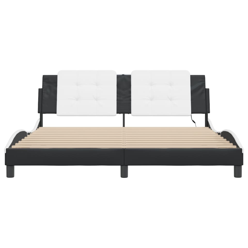 Bed Frame with LED without Mattress "Zadar" Black and White 180x200 cm